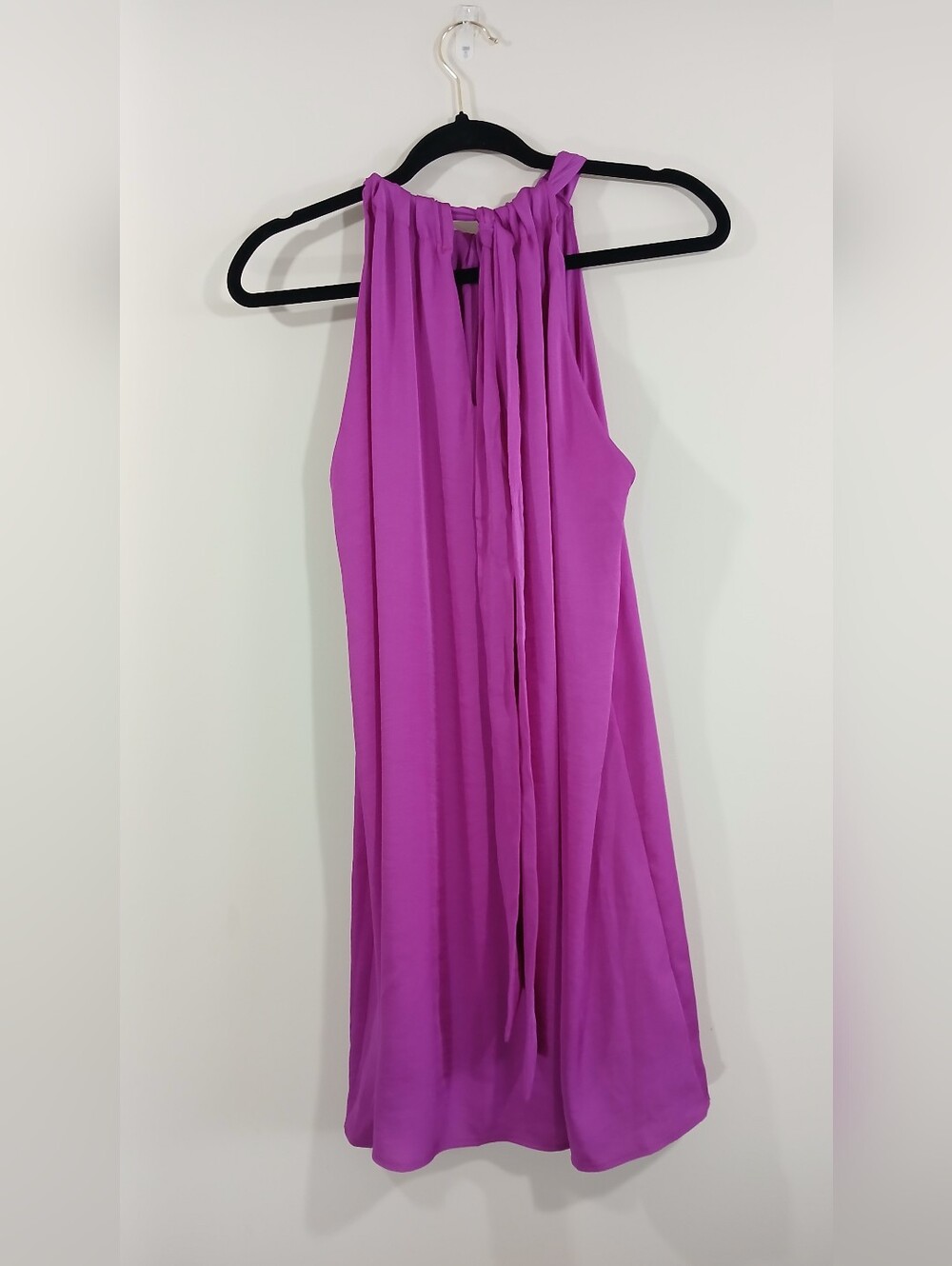 KJL Magenta Satin Halter Blouse Sleeveless Mini Dress Keyhole Back Neck Tie Top - Picture 6 of 12
